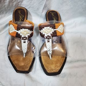 Sam Edelman Aztec orange brown white heeled leather sandals 7.5M women's